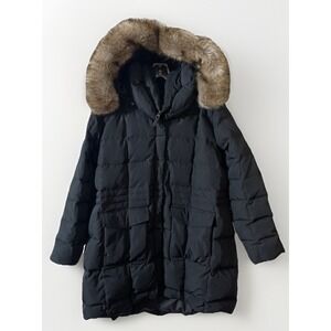 Eddie Bauer Black Quilted Down Filled Faux Fur Trim Jacket Parka Women's 2XL